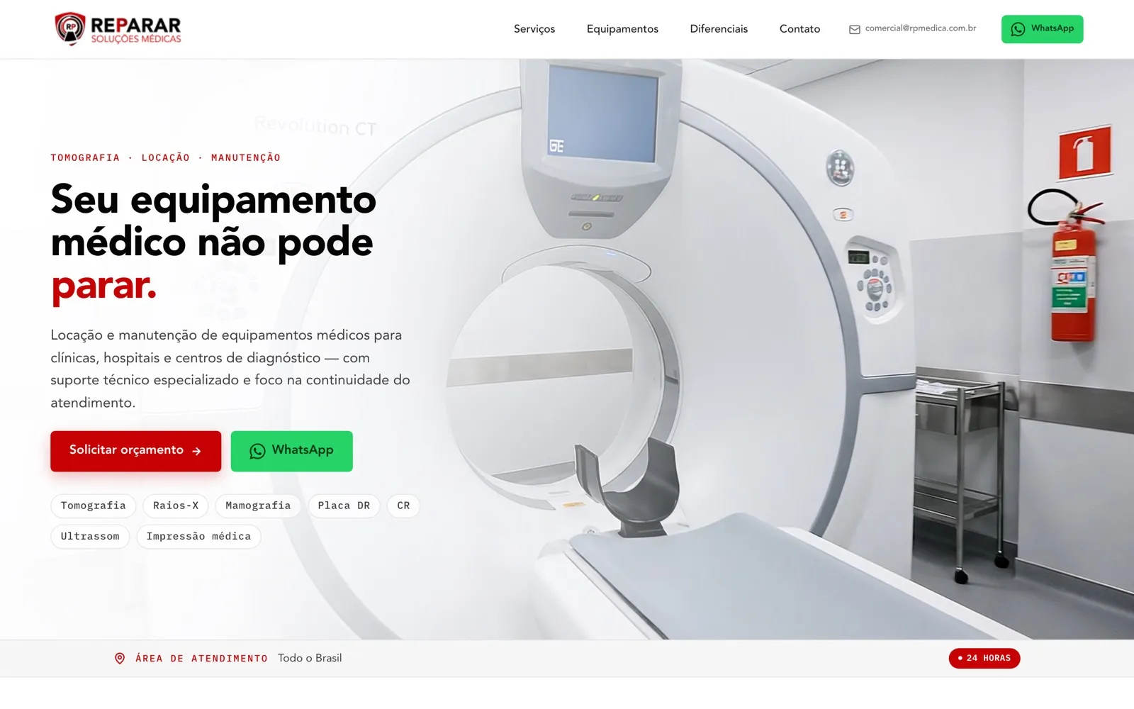 Home do site da Reparar Soluções Médicas no desktop