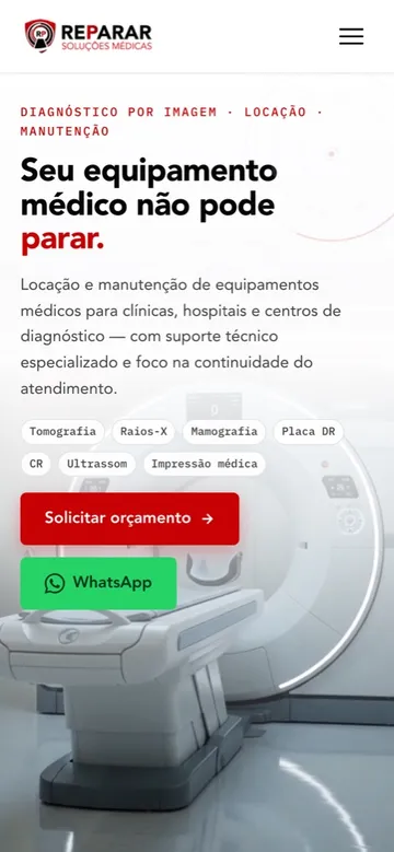 Site da Reparar Soluções Médicas no celular
