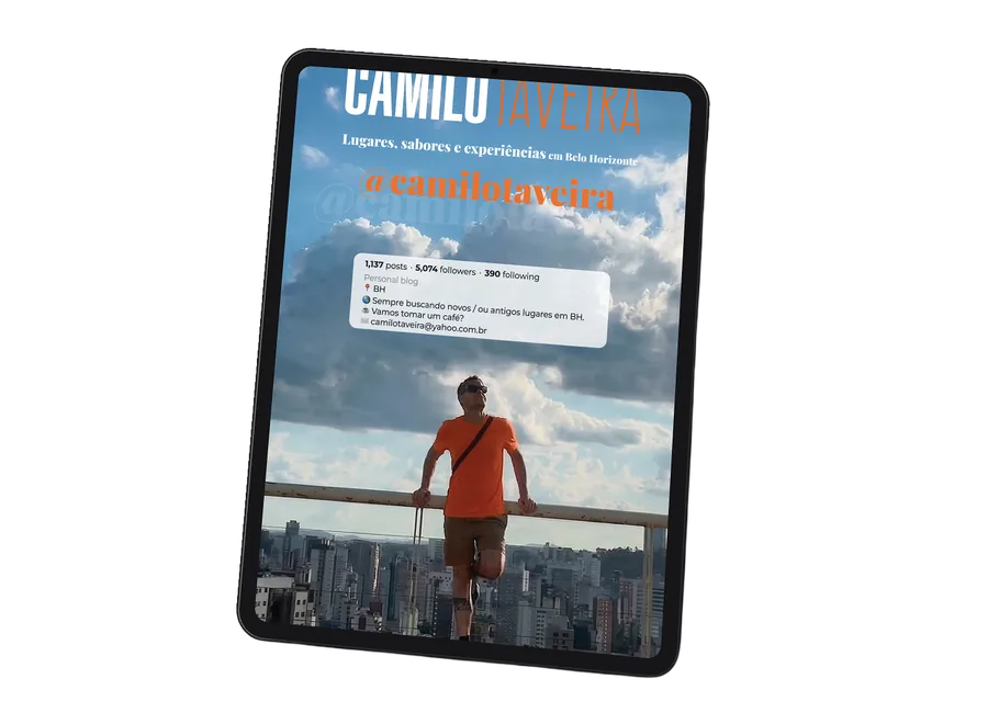 Mídia kit Camilo Taveira — capa, mockup iPad