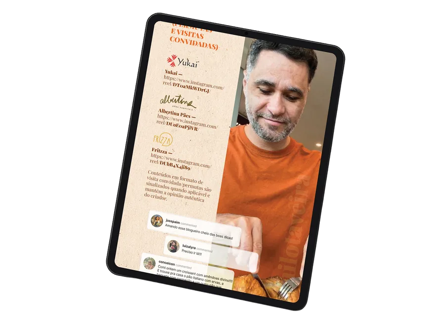 Mídia kit Camilo Taveira — página de dados, mockup iPad