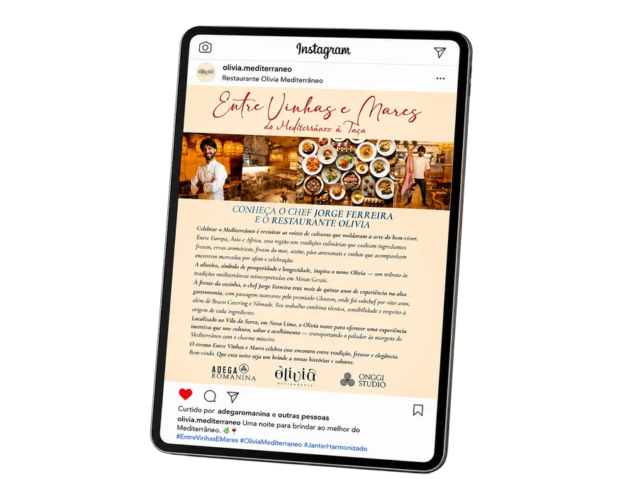 Mockup iPad — material do evento Adega Romanina